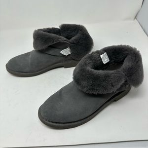 Ugg Grey Sherling Fold Leather Suede Booties Size 9.5